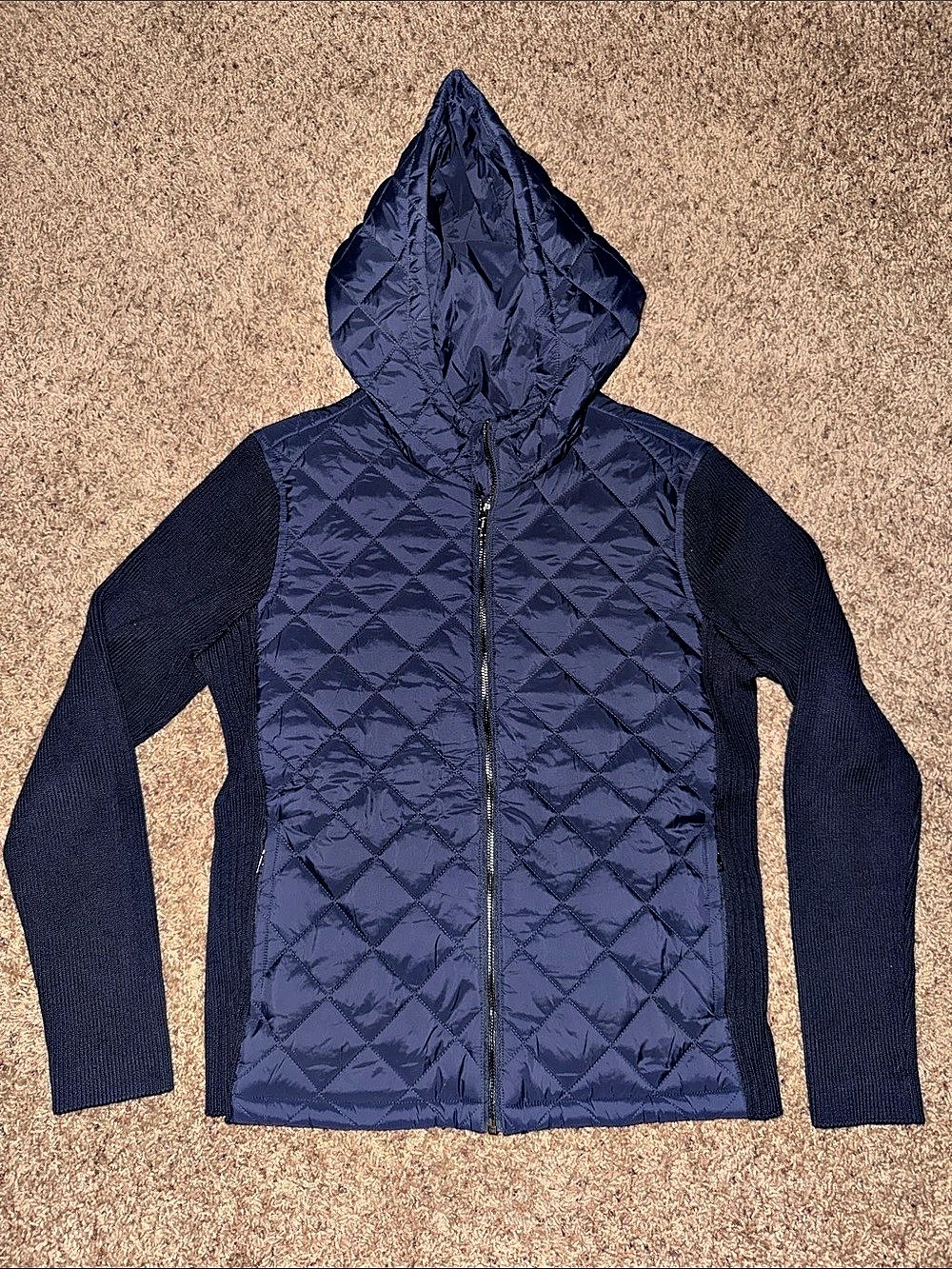 Liverpool Quilted Hooded Sweater Jacket in Blue